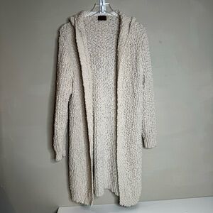 POL Ivory Long Sleeve Open Front Fuzzy Nubby Thermal Nylon Cardigan